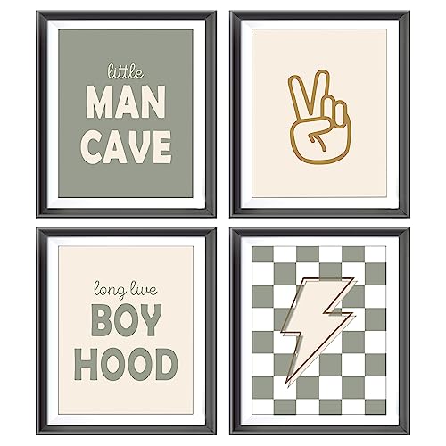 Little Man Cave Retro Preppy Checkered Lightning Peace Sign Long Live Boyhood Poster Prints for Boy Teen Room Dorm Decor,Preppy Decorations Prints Wall Art Unframed 4pcs 8x10inch,Teen Boys Gifts von AEHIE