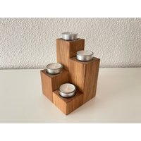 4Er Set Teelichthalter/Kerzenständer Aus Holz Inkl. Glaseinsätze U. Teelichtern von AEHolzdesign
