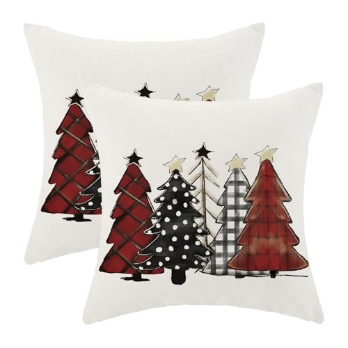 Weihnachts-Kissenbezüge, 45,7 x 45,7 cm, Set mit 2 Stück, rot und schwarz, kariert, Weihnachtsbäume, Weihnachten, Schnee, Urlaub, Outdoor, Bauernhaus, Winterdekoration, Kissenbezüge für Zuhause, Sofa, Weihnachts-Kissenbezüge, 45,7 x 45,7 cm, Set mit 2 Stück, rot und schwarz, kariert, Weihnachtsbäume, Weihnachten, Schnee, Urlaub, Outdoor, Bauernhaus, Winterdekoration, Kissenbezüge für Zuhause, Sofa, von AEIOAE