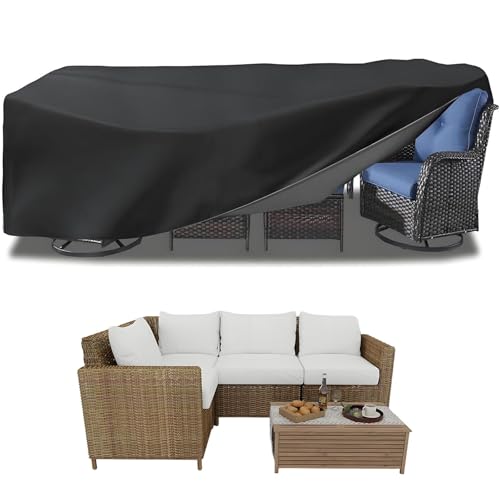 AEKDCL 145x94x105cm Gartenmöbel Abdeckplane Winterfest & Wasserdicht, Gartentisch Abdeckung Regenschutz und Staubfest, Abdeckung für Gartenmöbel UV-Schutz Für Rattanmöbel Balkonmöbel, Schwarz von AEKDCL