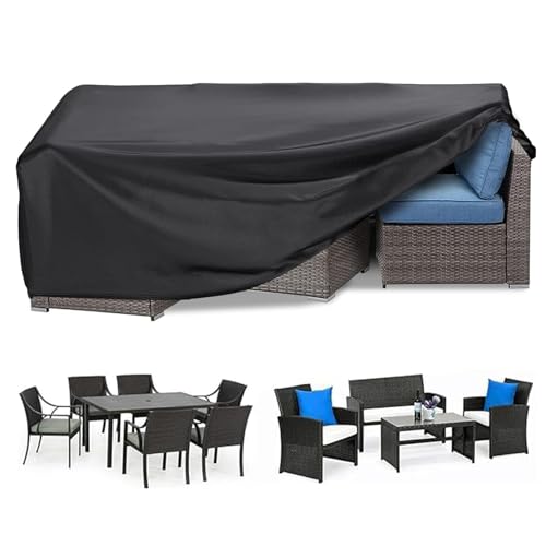 AEKDCL Abdeckung für Gartenmöbel mit verstellbarem Band Gartenmöbelabdeckungen Schwarz Wasserdicht 420d Oxford Gewebe Schutzhülle für Möbelsets und Gartentische Gartenlounge 200x170x70cm von AEKDCL