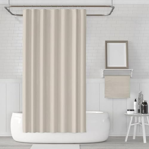 AEKDCL Duschvorhang Überlänge Hellbraun 120x220cm/47x87in(WxH) Schwerer Badvorhang aus Stoff Waschbar Schimmelresistent Wasserdicht PEVA Duschvorhang für Dusche und Badewanne mit Duschvorhängeringen von AEKDCL
