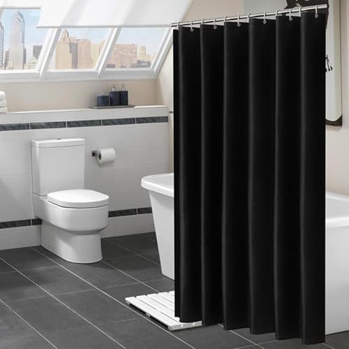 AEKDCL Duschvorhang Überlänge Schwarz 110x200cm/43x79in(WxH) Schwerer Badvorhang aus Stoff Waschbar Schimmelresistent Wasserdicht PEVA Duschvorhang für Dusche und Badewanne mit Duschvorhängeringen von AEKDCL