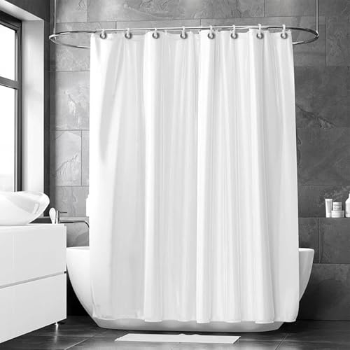 AEKDCL Duschvorhang Überlänge Weiß 100x190cm/39x75in(WxH) Schwerer Badvorhang aus Stoff Waschbar Schimmelresistent Wasserdicht PEVA Duschvorhang für Dusche und Badewanne mit Duschvorhängeringen von AEKDCL