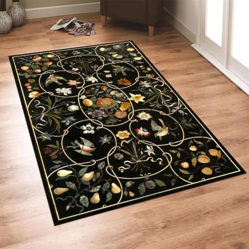 AEKDCL Schwarz Boho Teppich Wohnzimmer Schlafzimmer 160 x 230 cm, Kurzflor rutschfest Teppiche Weich, Waschbar, Vintage Blumenmuster Bodenteppich für Büro Esszimmer Kinderzimmer von AEKDCL