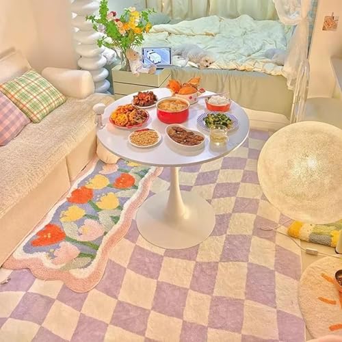 AEKDCL Teppich für Wohnzimmer 50 x 80 cm (Rechteckig), Lila Weiß Schachbrettmuster, Moderner Weicher Kinderteppich, Flauschig Weicher und GemüTlicher Carpet für Eingangsbereich, Küche, Wohnheim von AEKDCL