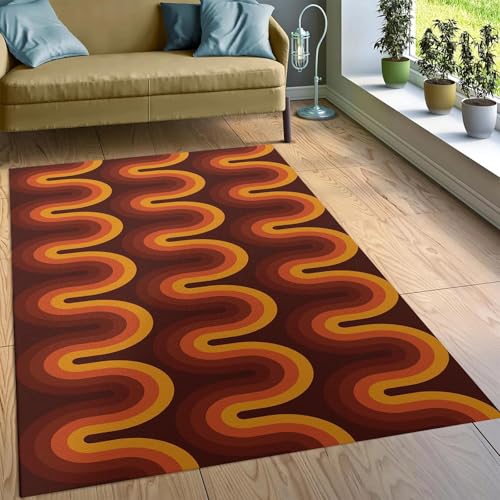 AEKDCL Teppich für Wohnzimmer 60 x 90 cm (Rechteckig), Orange Braun Muster, Moderner Weicher Kinderteppich, Flauschig Weicher und GemüTlicher Carpet für Eingangsbereich, Küche, Wohnheim von AEKDCL