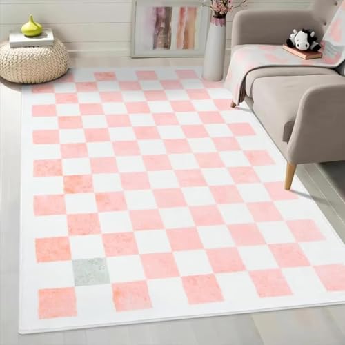 AEKDCL Teppich für Wohnzimmer 90 x 150 cm (Rechteckig), Rosa und Weiß Muster, Moderner Weicher Kinderteppich, Flauschig Weicher und GemüTlicher Carpet für Eingangsbereich, Küche, Wohnheim von AEKDCL