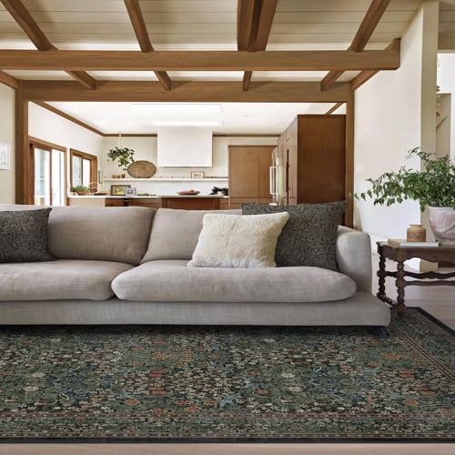 AEKDCL Waldgrün Boho Teppich Wohnzimmer Schlafzimmer 40 x 60 cm, Kurzflor rutschfest Teppiche Weich, Waschbar, Vintage Blumenmuster Bodenteppich für Büro Esszimmer Kinderzimmer von AEKDCL