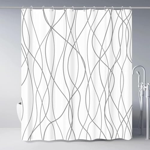 AEKDCL Wasserdicht Duschvorhänge aus Polyester Stoff Linien Schimmelresistenter Duschvorhang Waschbarer Textil Duschvorhang in verschiedener Größe für Badezimmer Badewanne 140x200cm/55x79in(WxH) von AEKDCL