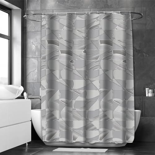 AEKDCL Wasserdichter Duschvorhang Graue Linien Schimmel Beständige Badezimmer Vorhänge Mehrfarbig Wellen, Duschvorhang Textil Waschbar für Badewanne und Dusche Stall 200x200cm/79x79in(WxH) von AEKDCL