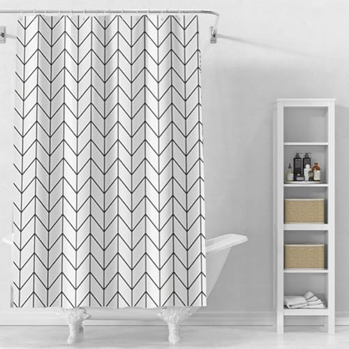 AEKDCL Weiße Chevrons Duschvorhang Wasserdicht Anti-Schimmel Schnelltrocknend Textil Stoff Polyester Waschbar Bad Vorhang Modernes Badzubehör für Dusche und Badewanne 90x220cm/35x87in(WxH) von AEKDCL
