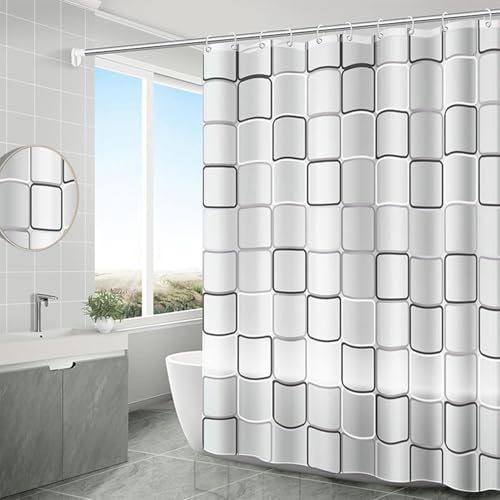 Wasserdicht Duschvorhänge aus Polyester Stoff Große Quadrate Schimmelresistenter Duschvorhang Waschbarer Textil Duschvorhang in verschiedener Größe für Badezimmer Badewanne 110x220cm/43x87in(WxH) von AEKDCL