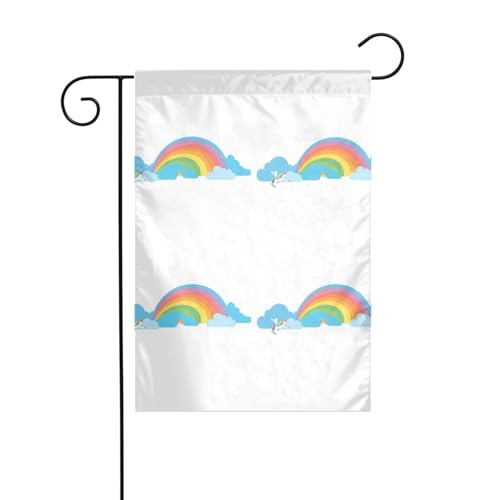 AEKGOHP Einhorn auf einem Regenbogen druckt Gartenflaggenmast Outdoor Hofdekoration doppelseitig 30,5 x 45,7 cm von AEKGOHP