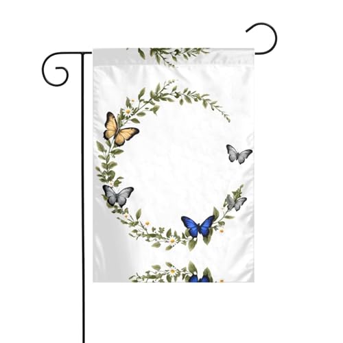 AEKGOHP Gänseblümchen Schmetterling Kranz Drucke Garten Fahnenmast Outdoor Hof Dekoration doppelseitig 30,5 x 45,7 cm von AEKGOHP