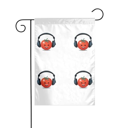 AEKGOHP Gartenflaggenmast mit Tomaten und Kopfhörern, doppelseitig, 30,5 x 45,7 cm von AEKGOHP