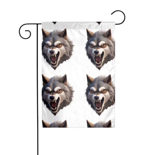 AEKGOHP Gartenflaggenmast mit bösartigen Wolfsköpfen, doppelseitig, 30,5 x 45,7 cm von AEKGOHP