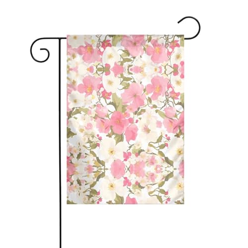 AEKGOHP Gartenflaggenmast mit rosa und weißen Blumen, doppelseitig, 30,5 x 45,7 cm von AEKGOHP