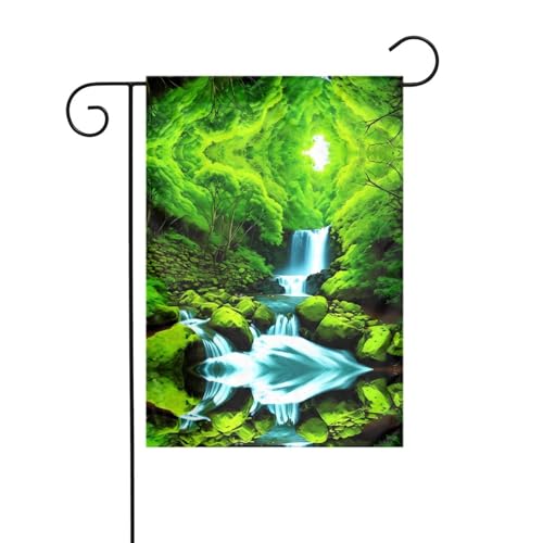AEKGOHP Grüne Bäume kleine Wasserfälle Drucke Garten Fahnenmast Outdoor Innenhof Dekoration doppelseitig 30,5 x 45,7 cm von AEKGOHP