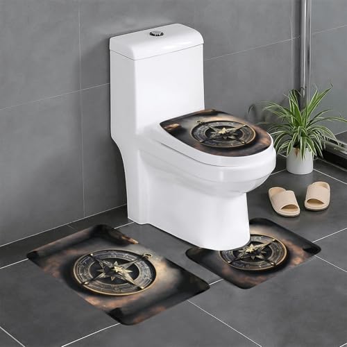 AEKGOHP Magisches Design Norse Runen Kompass Prints rutschfeste Bodenmatte dreiteiliges Set Badezimmerteppich rutschfest langlebig von AEKGOHP