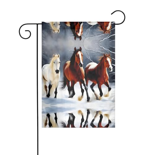 AEKGOHP Pferde im Schnee Drucke Gartenflaggenmast Outdoor Hofdekoration doppelseitig 30,5 x 45,7 cm von AEKGOHP