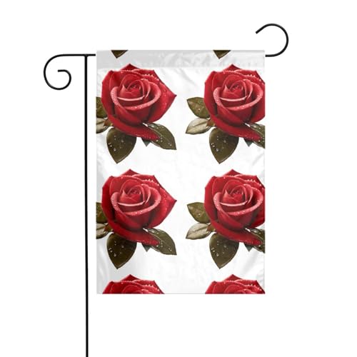AEKGOHP Wassertropfen rote Rose Drucke Garten Fahnenmast Outdoor Hof Dekoration doppelseitig 30,5 x 45,7 cm von AEKGOHP