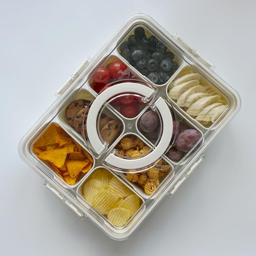 AEKTBY Unterteilte Kunststoff-Snackbox mit Deckel, tragbares Charcuterie- und Snack-Tablett, transparente Snack-Organizer-Box für Party, Picknick, Reisen, Snacks zum Mitnehmen von AEKTBY