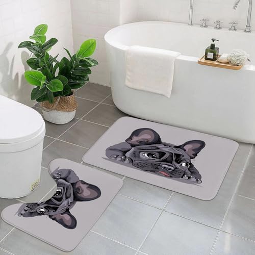 AELKSP Badezimmerteppich Set 2 Teilig,Porträt Einer französischen Bulldogge. Vektorillustration.,rutschfest Waschbar Badvorleger Set,Saugfähig Badematte Badteppich Set mit von AELKSP