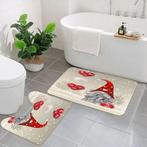 AELKSP Badezimmerteppich Set 2 Teilig,Wschneeflocken Weihnachten,rutschfest Waschbar Badvorleger Set,Saugfähig Badematte Badteppich Set mit von AELKSP