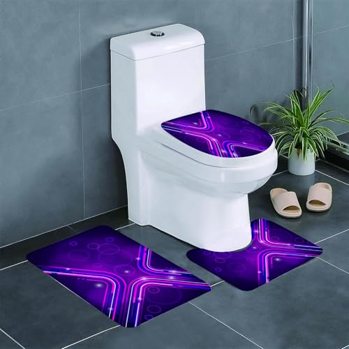AELKSP Badezimmerteppich Set 3 Teilig,Aubergine, lila abstrakte parallele Linien in Einer violetten Umgebung,rutschfest Waschbar Badvorleger Set,Saugfähig Badematte Badteppich Set mit von AELKSP