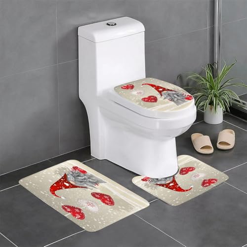 AELKSP Badezimmerteppich Set 3 Teilig,Wschneeflocken Weihnachten,rutschfest Waschbar Badvorleger Set,Saugfähig Badematte Badteppich Set mit von AELKSP