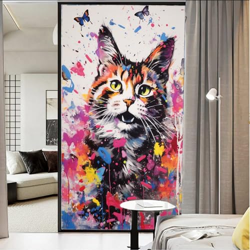 AEMYSKA Abstrakte Fensterfolie, Motiv: Schmetterling, Katze, Aquarell, natürlich, Retro, Tier, Buntglas, Fensterabdeckung, kein Kleber, statische Haftung, Fensterfolie für Zuhause, Büro, Geschäfte, 45 AEMYSKA Abstrakte Fensterfolie, Motiv: Schmetterling, Katze, Aquarell, natürlich, Retro, Tier, Buntglas, Fensterabdeckung, kein Kleber, statische Haftung, Fensterfolie für Zuhause, Büro, Geschäfte, 45 von AEMYSKA
