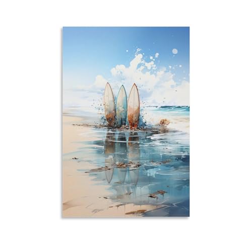 AEMYSKA Abstraktes Surfbrett-Wandkunst für Wohnzimmer, rustikale Wellen, Landschaft, Strandgemälde auf Leinwand, Wandkunst, Poster für Heimdekoration, Wanddekoration, 20 x 30 cm (B x L) von AEMYSKA