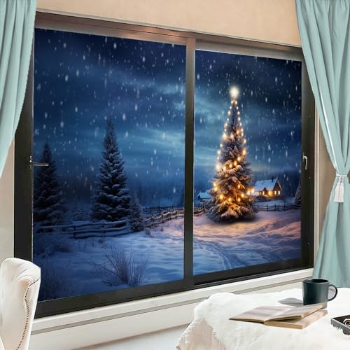 AEMYSKA Fensterfolie mit Weihnachtsbaum, Weihnachtsbaum, Bauernhaus, Hütte, Winter, Nacht, Buntglas, Fensterabdeckungen, kein Kleber, statische Haftung, Fensterfolie für Zuhause, Büro, Geschäfte, 90 x AEMYSKA Fensterfolie mit Weihnachtsbaum, Weihnachtsbaum, Bauernhaus, Hütte, Winter, Nacht, Buntglas, Fensterabdeckungen, kein Kleber, statische Haftung, Fensterfolie für Zuhause, Büro, Geschäfte, 90 x von AEMYSKA