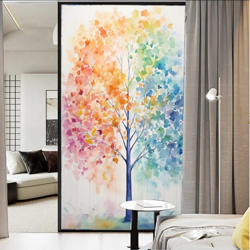 AEMYSKA Moderne Aquarell-Baumblatt-Fensterfolie, hitzeblockierend, abstrakte Naturpflanze, Privatsphäre, Fensterdekoration, Glastürabdeckung, nicht klebende Fensteraufkleber für Badezimmer, Küche, 90 von AEMYSKA