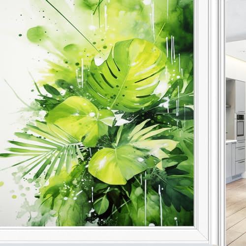 AEMYSKA Moderne Blätter-Fensterfolie, rustikale Naturpflanzen, Bilder, Buntglas-Fensterabdeckungen, kein Kleber, statische Haftung, Fensterfolie für Zuhause, Büro, Geschäfte, 80 x 160 cm (B x L) von AEMYSKA
