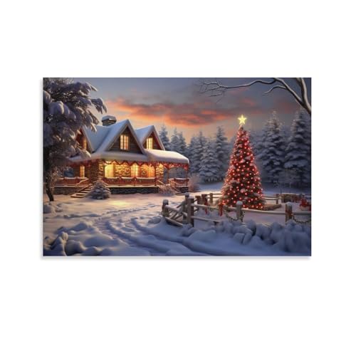 AEMYSKA Moderne Weihnachtsschlafzimmer-Dekoration, Wandkunst, bunter Weihnachtsbaum, rustikale Hütte, Leinwanddruck, gerahmtes Gemälde, Kunstwerk für Wohnzimmer, Büro, ungerahmt, Poster, 60 x 90 cm (B AEMYSKA Moderne Weihnachtsschlafzimmer-Dekoration, Wandkunst, bunter Weihnachtsbaum, rustikale Hütte, Leinwanddruck, gerahmtes Gemälde, Kunstwerk für Wohnzimmer, Büro, ungerahmt, Poster, 60 x 90 cm (B von AEMYSKA