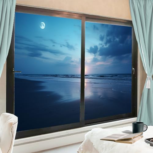 AEMYSKA Rustikale Strand-Fensterfolie, Sonnenblockierung, moderne Meereslandschaft, Sonnenaufgang und Mond, Hausfenster, Tönungsfolie, kein Kleber, Glashaftung, Abdeckungen für Zuhause, dekorativ, 80 AEMYSKA Rustikale Strand-Fensterfolie, Sonnenblockierung, moderne Meereslandschaft, Sonnenaufgang und Mond, Hausfenster, Tönungsfolie, kein Kleber, Glashaftung, Abdeckungen für Zuhause, dekorativ, 80 von AEMYSKA
