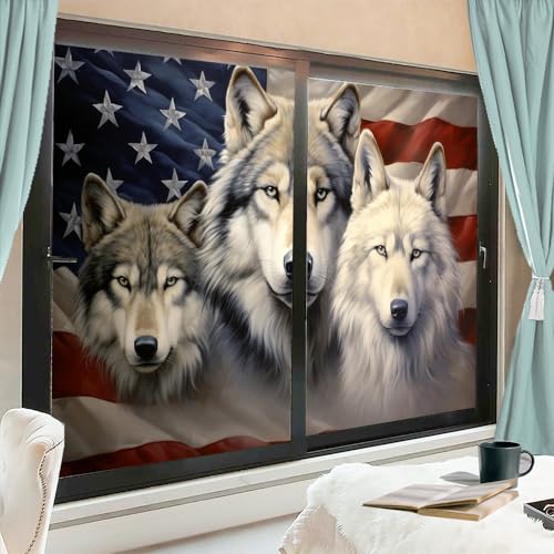 AEMYSKA Rustikaler Wolf Sichtschutz, Fensterfolie, moderne Flagge, Tier, Buntglas-Fensterabdeckungen, kein Kleber, statische Haftung, Fensterfolie für Zuhause, Büro, Geschäfte, 45 x 60 cm, 2 Stück von AEMYSKA