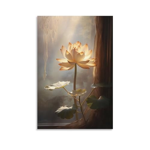 AEMYSKA Rustikaler goldener Lotus-Wandkunst, Leinwanddruck, gelbes Blumenmuster, natürlicher Vintage-Stil, ungerahmtes Poster, gerahmtes Kunstwerk für Schlafzimmer, Wohnzimmer, Büro, 40 x 60 cm (B x AEMYSKA Rustikaler goldener Lotus-Wandkunst, Leinwanddruck, gelbes Blumenmuster, natürlicher Vintage-Stil, ungerahmtes Poster, gerahmtes Kunstwerk für Schlafzimmer, Wohnzimmer, Büro, 40 x 60 cm (B x von AEMYSKA