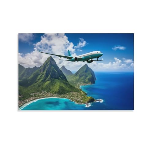 AEMYSKA Rustikales blau-weißes Flugzeug auf Leinwand, Wandkunstdrucke, grünes Bergblau, Ozean, Gemälde, Kunstposter, gerahmtes Kunstwerk für Zuhause, Schlafzimmer, Wohnzimmer, Büro, Wanddekoration, 40 AEMYSKA Rustikales blau-weißes Flugzeug auf Leinwand, Wandkunstdrucke, grünes Bergblau, Ozean, Gemälde, Kunstposter, gerahmtes Kunstwerk für Zuhause, Schlafzimmer, Wohnzimmer, Büro, Wanddekoration, 40 von AEMYSKA