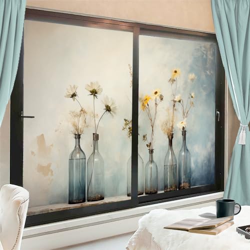 Country Rustic Flowers Window Film Room Decor Retro Wild Daisy Vase Stained Glass Window Film Sun Blocking Heat Control No Glue Window Covering for Home Office 70 x 120 cm x2 Pcs von AEMYSKA