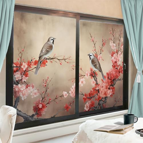 Fensterfolie mit Vintage-Vögeln, bunt, Blumenlandschaft, Natur, Tiere, Sichtschutz, nicht klebende Glasfolie, dekorative statische Frischhaltefolie für Zuhause, Badezimmer, 70 x 100 cm, 2 Stück Fensterfolie mit Vintage-Vögeln, bunt, Blumenlandschaft, Natur, Tiere, Sichtschutz, nicht klebende Glasfolie, dekorative statische Frischhaltefolie für Zuhause, Badezimmer, 70 x 100 cm, 2 Stück von AEMYSKA