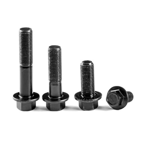 1/2 Stück M10 M12 10.9 Außensechskant-Flanschschraube aus schwarzem Kohlenstoffstahl, Sechskant-Flanschschraube, gezahnte Anti-Rutsch-Schrauben mit Pad(M12x25x1.25-FT(2pcs) von AEPOCV
