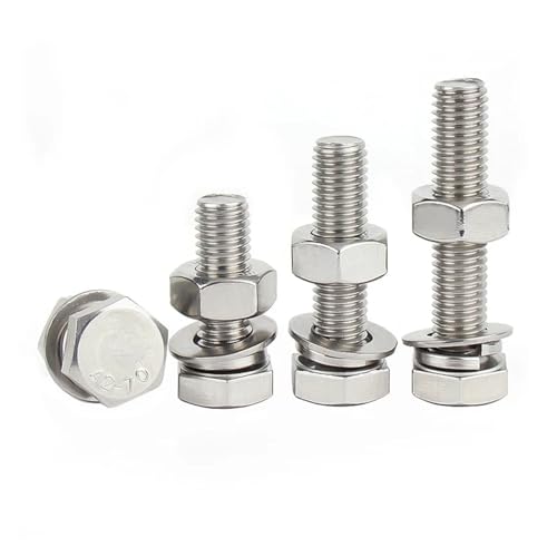20-1 STÜCKE 304 Edelstahl Sechskantschrauben Muttern Unterlegscheiben Sicherungsscheiben Kits Sechskantschrauben Set M3 M4 M5 M6 M8 M10 M12 M14 M16(8mm,M12 (2set)) von AEPOCV
