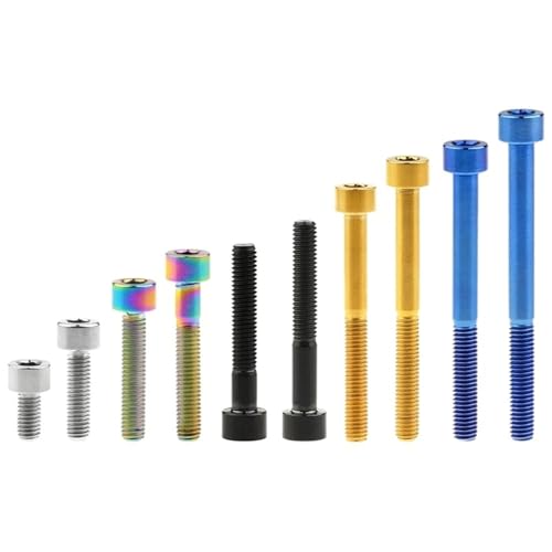 5 Stück GR5 Titanlegierung Ti Bolzen M3 M4 M5 M6 M8 Allen Innensechskant Käse Zylinderkopfschraube For Fahrrad Headset Bremse(Rainbow,M6x12mm (5PCS)) von AEPOCV