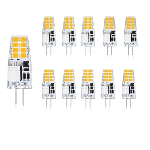 AEPOYU G4 LED Warmweiß Lampen, 3.5W G4 LED Birne, Äquivalent 30W Halogenlampen, 300LM G4 LED Leuchmittel, Nicht Dimmbar 360° Lichtwinkel,12V AC/DC,10er Pack von AEPOYU