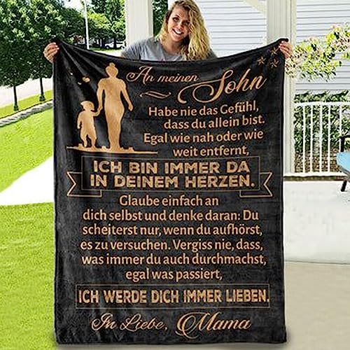 AEPOYU Kuscheldecke Flauschige Personalisierte Super Weiche Decke für Sohn, Mutter Sohn Decke Flanell Decke mit Spruch Deutsch, Positiv Ermutigen Wohndecke für Tv-Decken Geschenk (150x200cm) von AEPOYU