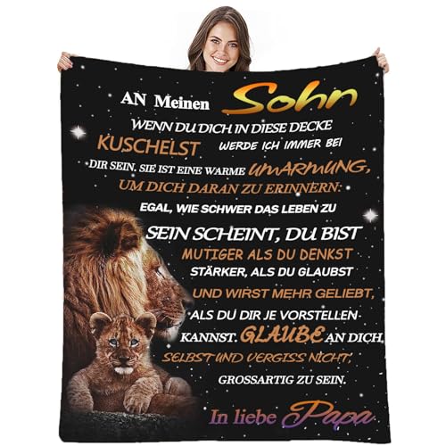 AEPOYU Kuscheldecke Personalisierte Decke, An Meine Sohn Personalisierte Nachricht Brief Decke von Papa, Super Weiche Nachricht Brief Decke, Mikrofaser Flanell 150x200cm von AEPOYU