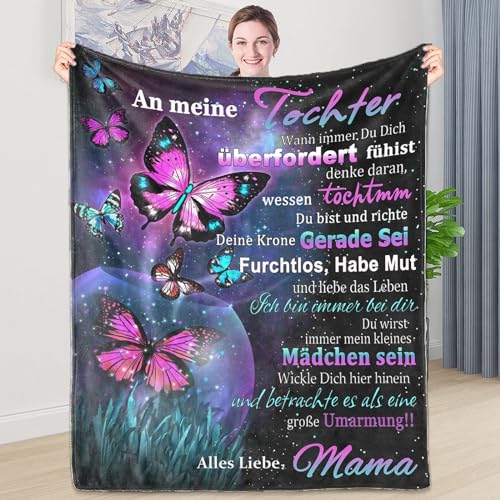 AEPOYU Kuscheldecke Personalisierte Decke Geschenke An Meine Tochter, Kuscheldecke Flauschige Mutter zu Tochter Briefdecke Deutsch, Super Weiche Flanell Decke Tv-Decken, 150 x 200 cm von AEPOYU